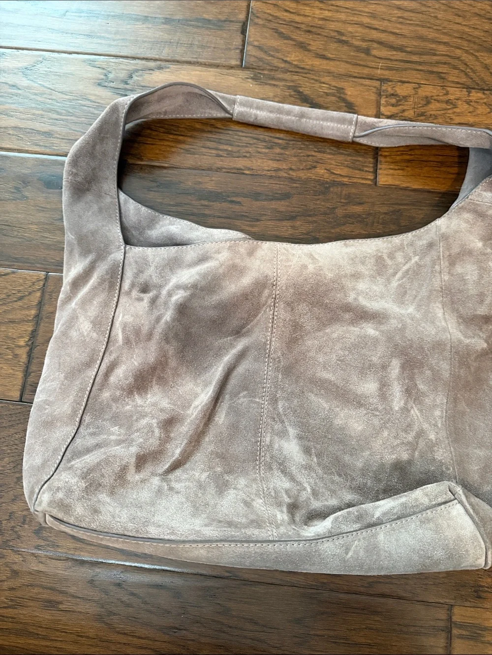 Lucky Brand Men’s Suede Shoulder Bag in Gray with Orange Lining